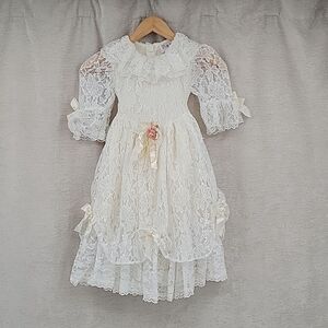 DIMPLES Vintage Girls White Lace Flower Girl Easter Dress, size 4